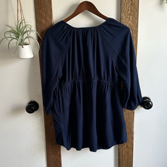 A:Glow Maternity Women’s Navy Blue Rayon Blouse Tassel Strings Size Small - Picture 5 of 12